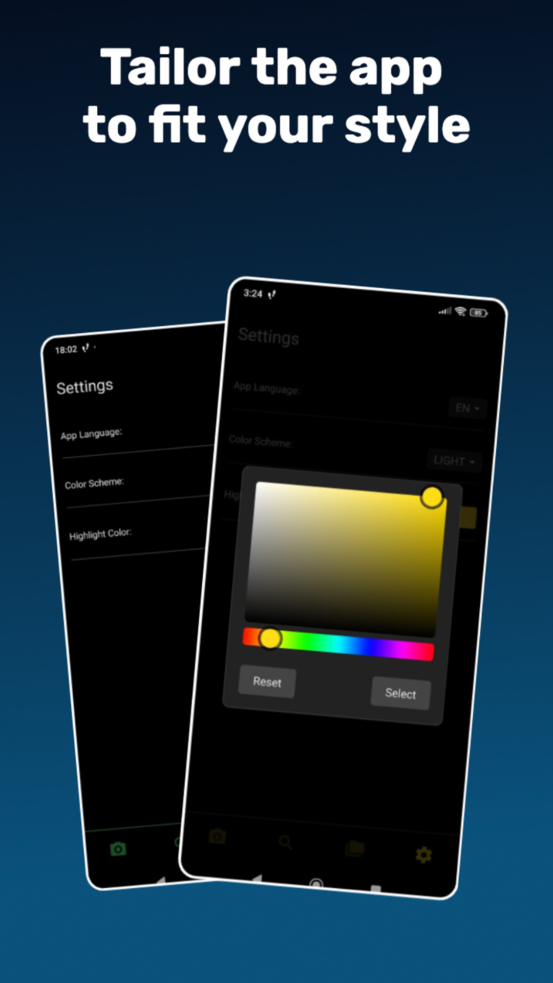 App-Screenshot: Farbschema-Einstellungen der App